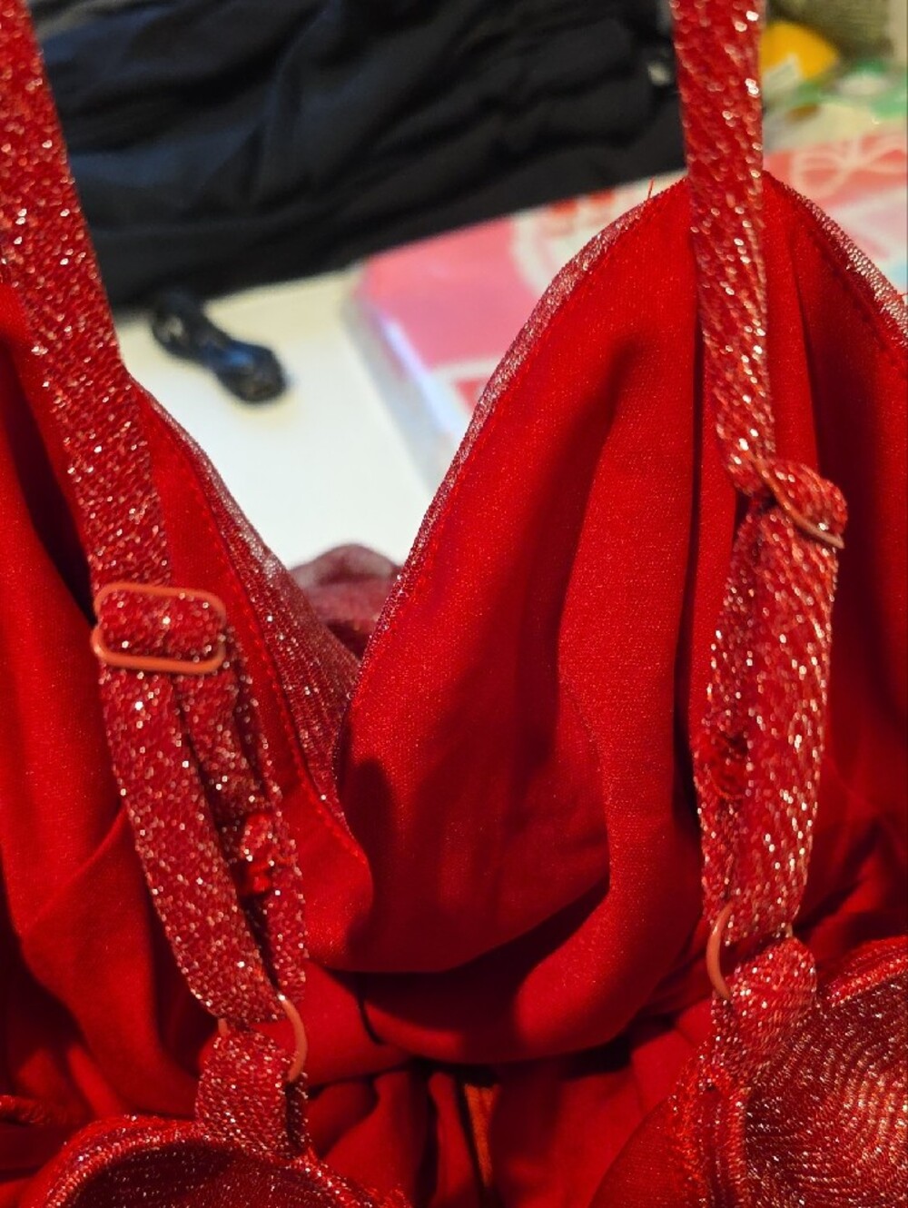 City Studio Glittered Red Ruched Cowl Mini Dress - Picture 8 of 14